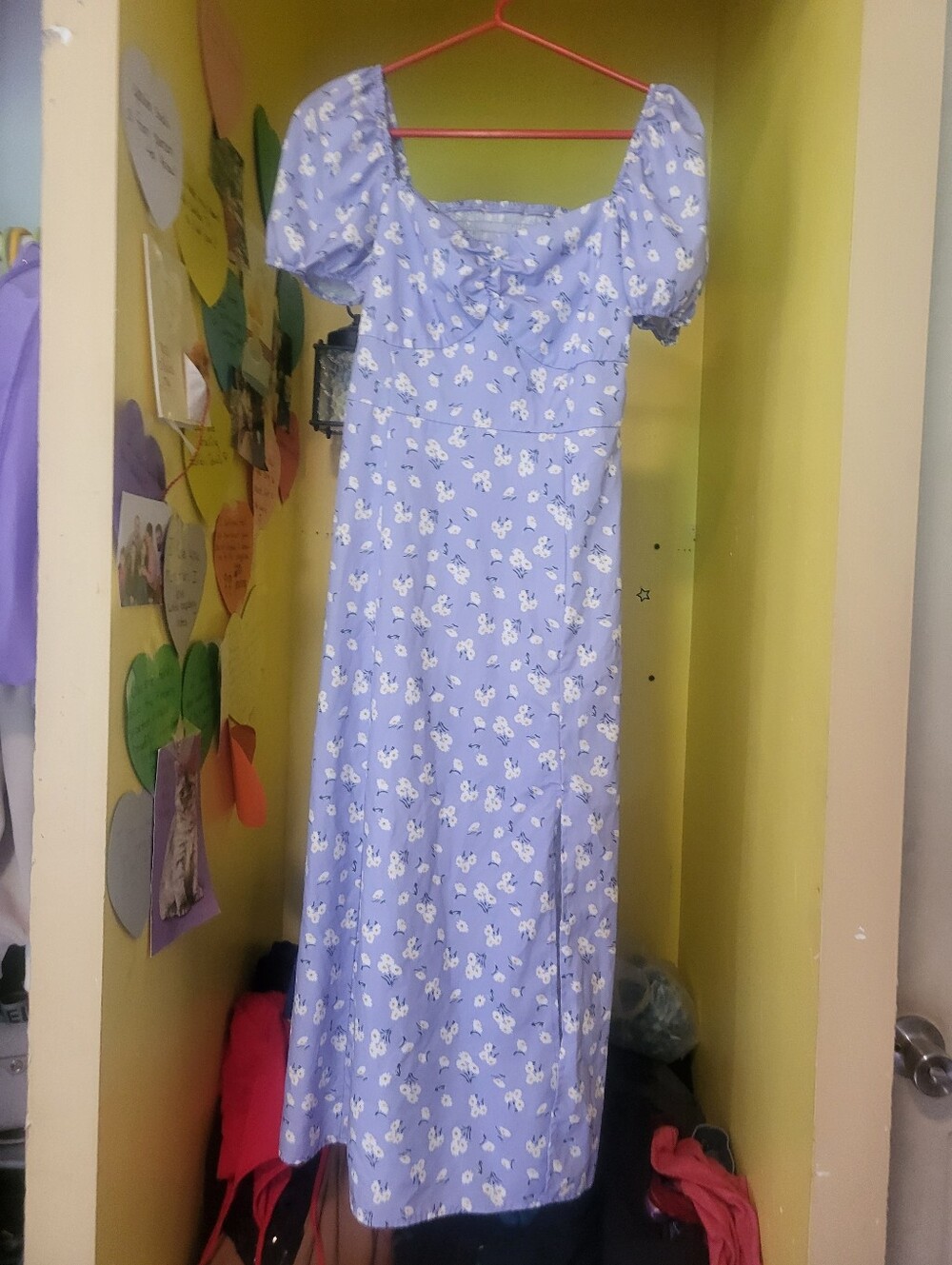 Womens Lavender Puff-Sleeve Floral Dress